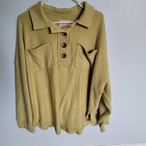 American Eagle AE Women's Large Textured Henly Sweatshirt Green Shirt